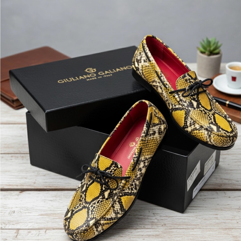 Giuliano Galiano Yellow Snake Print Loafers